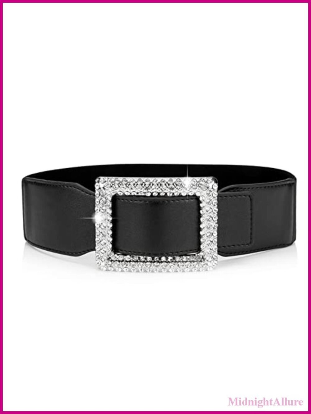Wide Elastic Waist Belt Stretchy Cinch Belt with Rhinestone Buckle